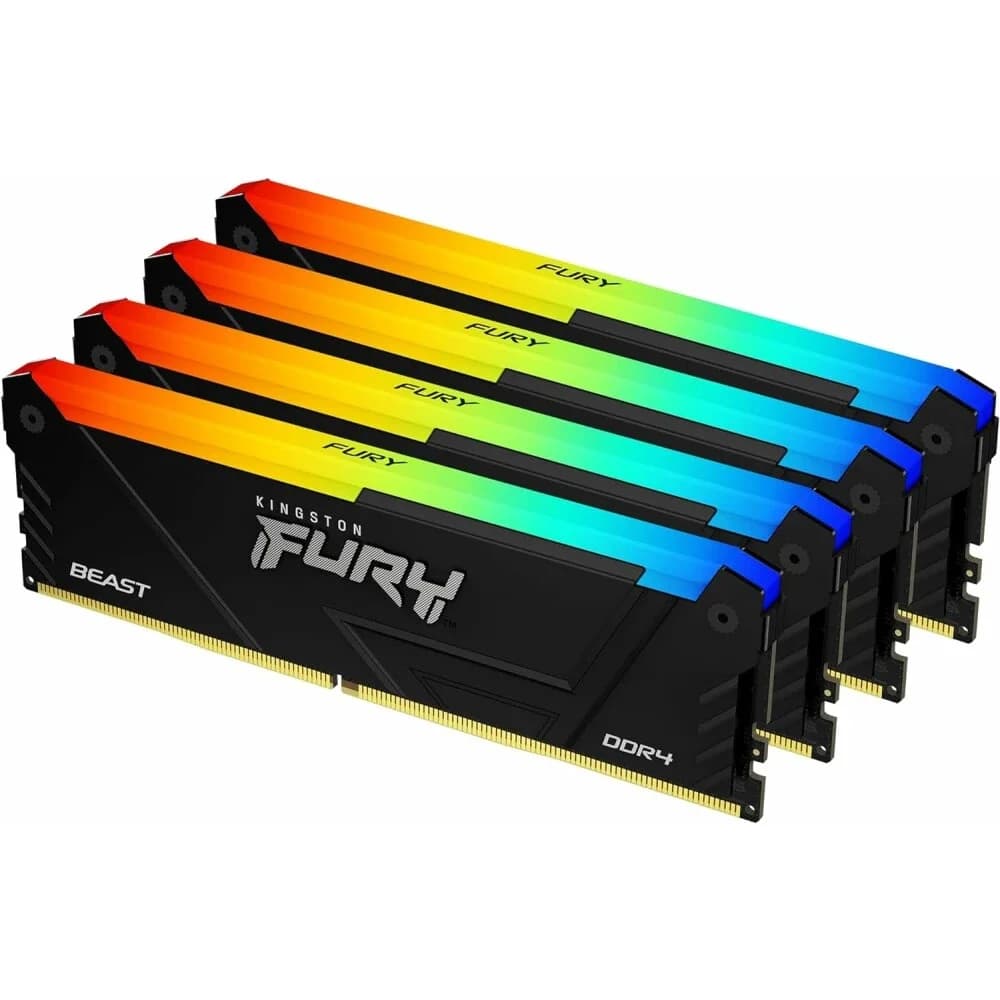 Память оперативная/ Kingston 64GB 3200MT/s DDR4 CL16 DIMM (Kit of 4) FURY Beast RGB
