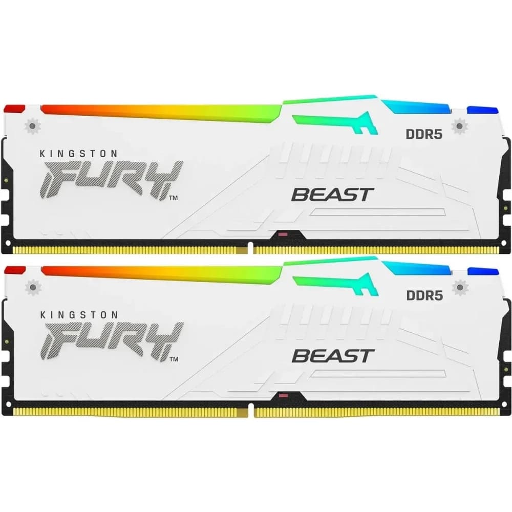 Комплект модулей памяти Kingston 64GB DDR5 6000 DIMM CL30 FURY Beast White RGB EXPO Non-ECC Unbuffered DIMM (Kit of 2) 2RX8 30-36-36 1.4V 288-pin 16Gbit
