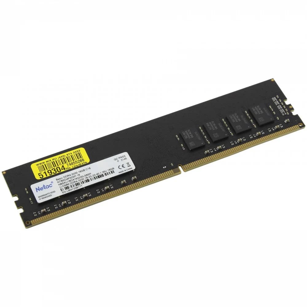 Память DDR4 16Gb 3200MHz Netac NTBSD4P32SP-16 Basic RTL PC4-25600 CL16 DIMM 288-pin 1.35В single rank Ret