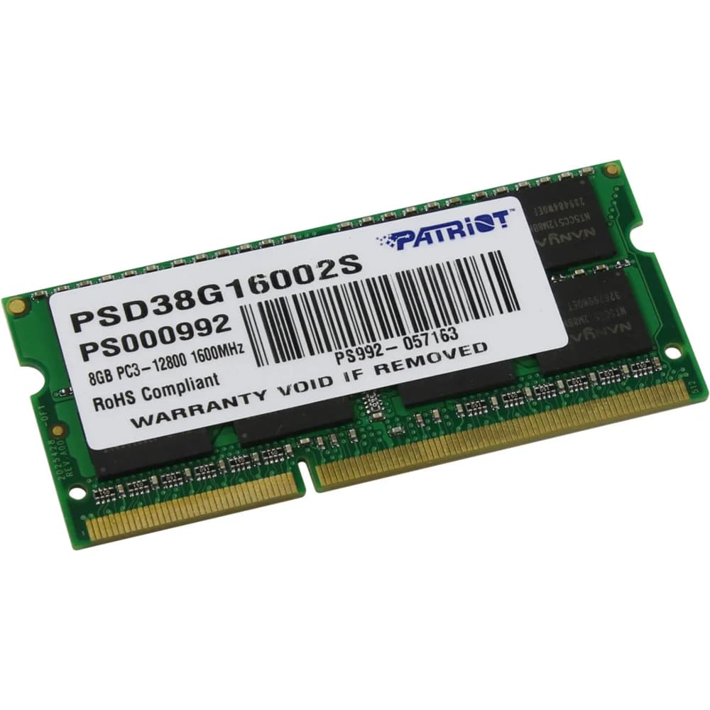 Модуль памяти для ноутбука 8GB PC12800 DDR3 SO PSD38G16002S PATRIOT 1 модуль памяти DDR3 объем модуля 8 Гб форм-фактор SODIMM, 204-контактный частота 1600 МГц CAS Latency (CL): 11