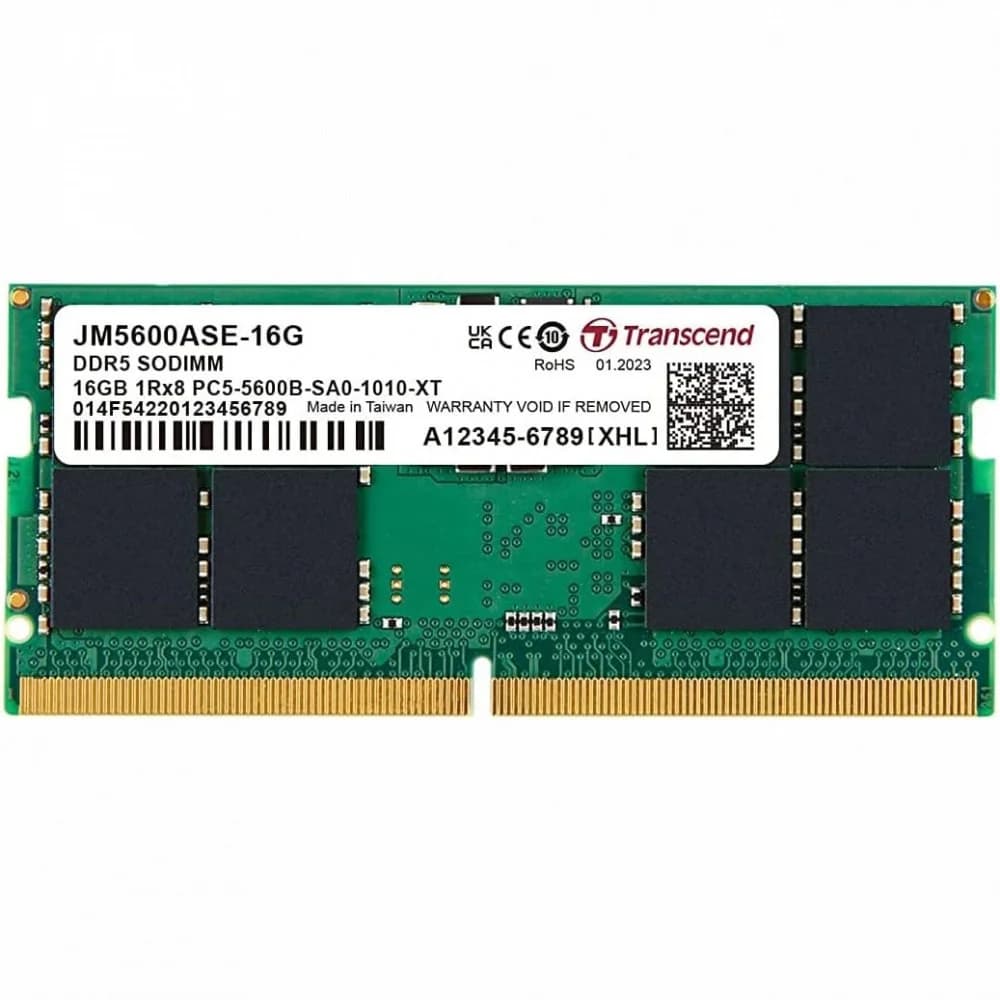 JM5600ASE-16G - Transcend 16GB DDR5-5600MHz PC5-44800 Non-ECC Unbuffered CL46 262-Pin SODIMM 1.1V Single Rank Memory Module