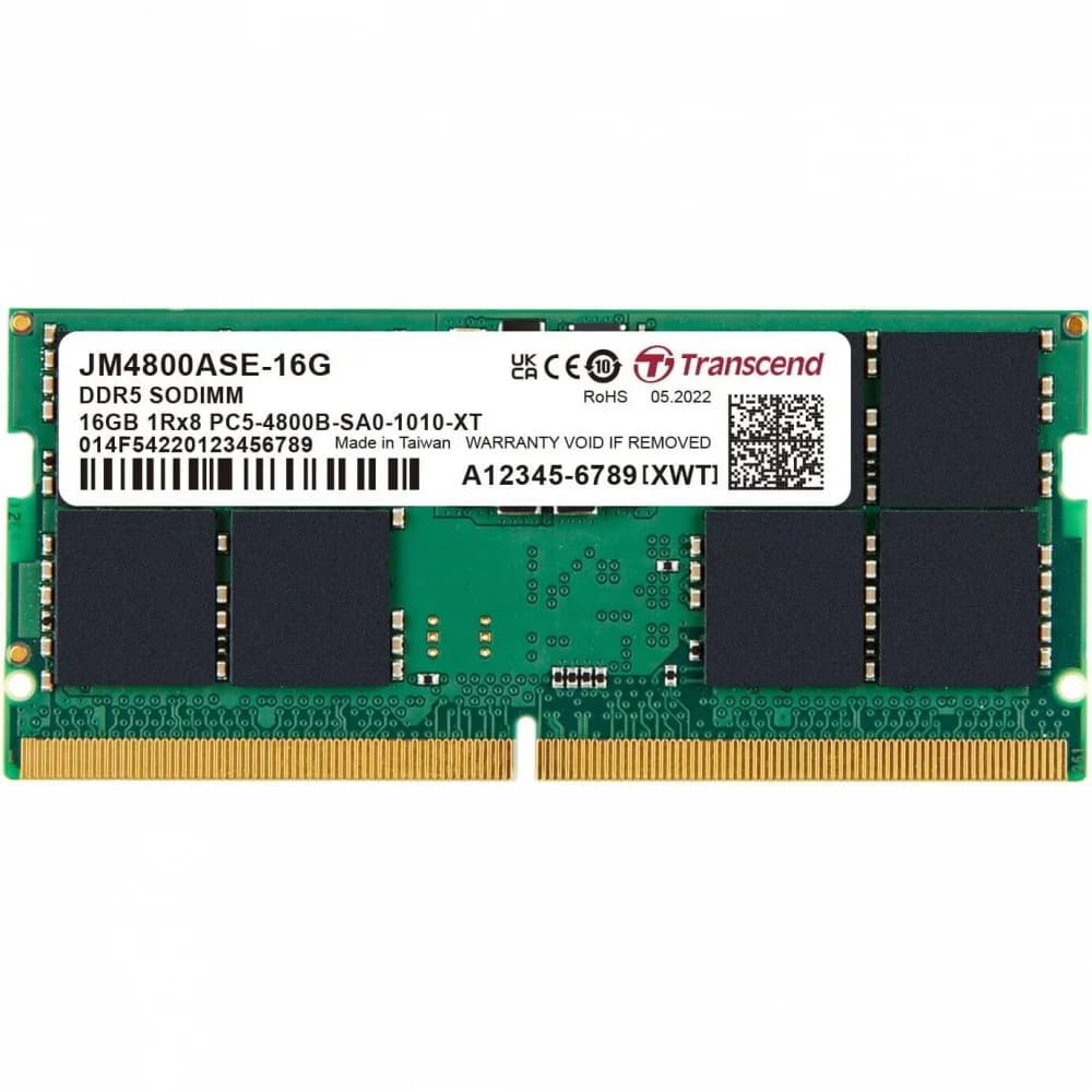 Transcend PC5-38400 (DDR5 4800) 16GB 1.1V 262pin SO-DIMM 1Rx8 (2Gx8) 8 CL40 JM4800ASE-16G