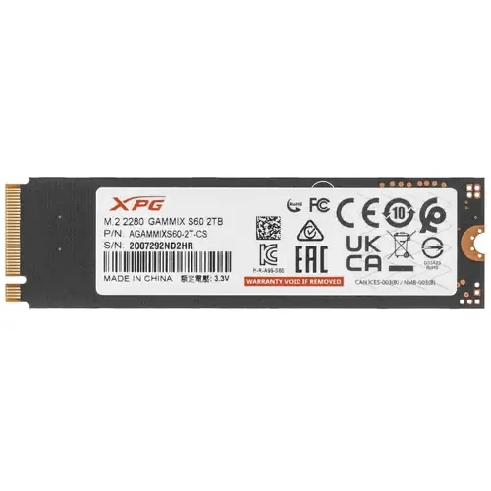 Твердотельный накопитель/ ADATA SSD GAMMIX S60 BLADE, 2048GB, M.2(22x80mm), NVMe, PCIe 4.0 x4, 3D NAND, R/W 5000/4200MB/s, IOPs -/-, TBW 450, DWPD 0.12, with HeatSink (5 лет)