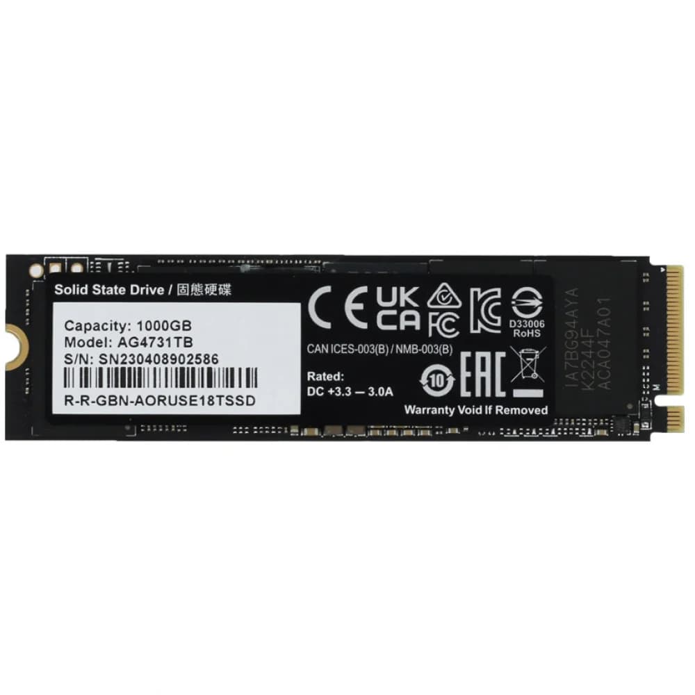 Твердотельный накопитель SSD, Gigabyte, AORUS 7300 AG4731TB N, 1TB, M.2 2280, PCI-E 4.0x4, NVMe 7300/6000 Мб/с w/o heat spreader