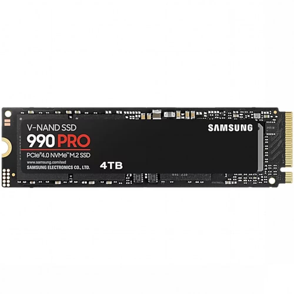 Samsung SSD 990 PRO, 4000GB, M.2(22x80mm), NVMe 2.0, PCIe 4.0 x4, V-NAND TLC, R/W 7450/6900MB/s, IOPs 1 400 000/1 550 000, DRAM buffer 4096MB, TBW 2400, DWPD 0.33 (12 мес.)