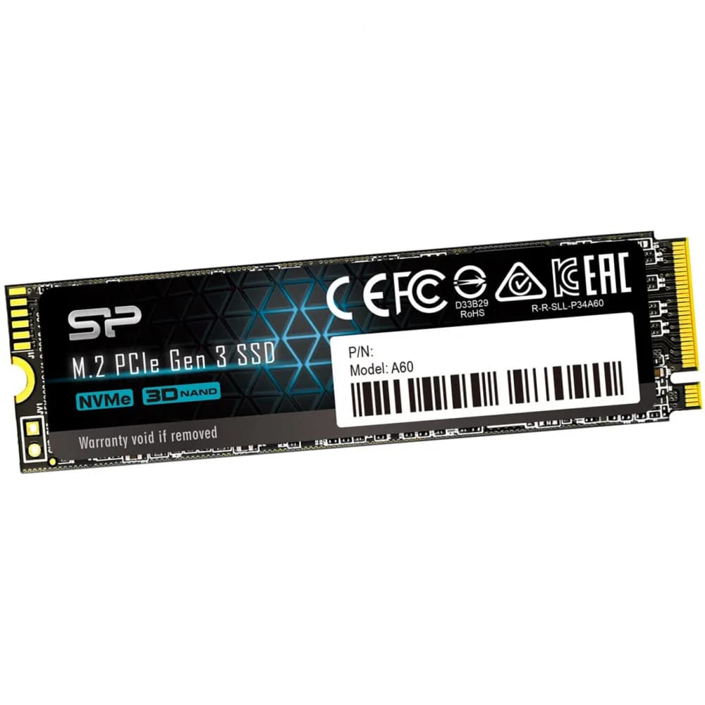 Твердотельный накопитель SSD M2 512Gb Silicon Power A60 (PCI-E 3.0 х4,2200/1600MBs,250000 IOPs,3DTLC,NVMe 1.3,300TBW) (SP512GBP34A60M28)