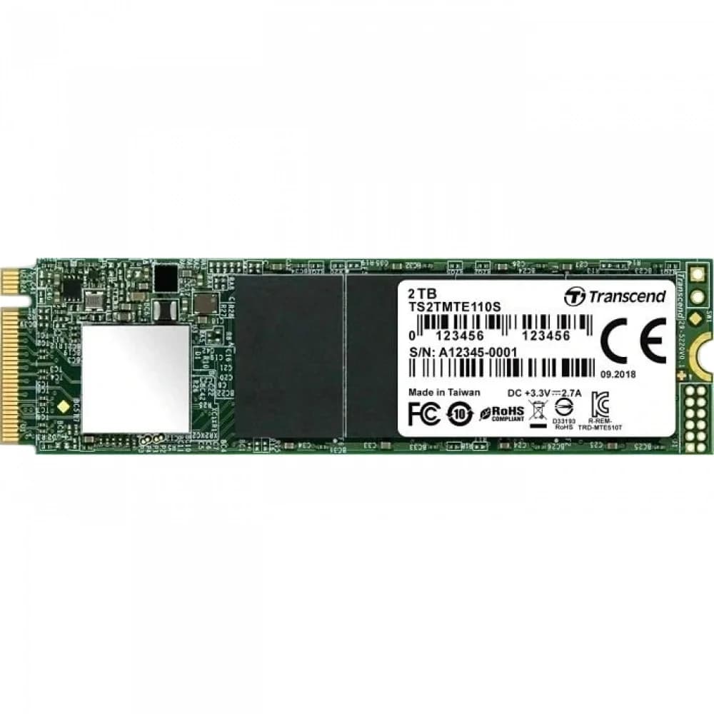 Твердотельный накопитель/ Transcend SSD MTE110S, 2048GB, M.2(22x80mm), NVMe, PCIe 3.0 x4, 3D TLC, R/W 2500/1700MB/s, IOPs 200 000/250 000, TBW 800, DWPD 0.2 (12 мес.)