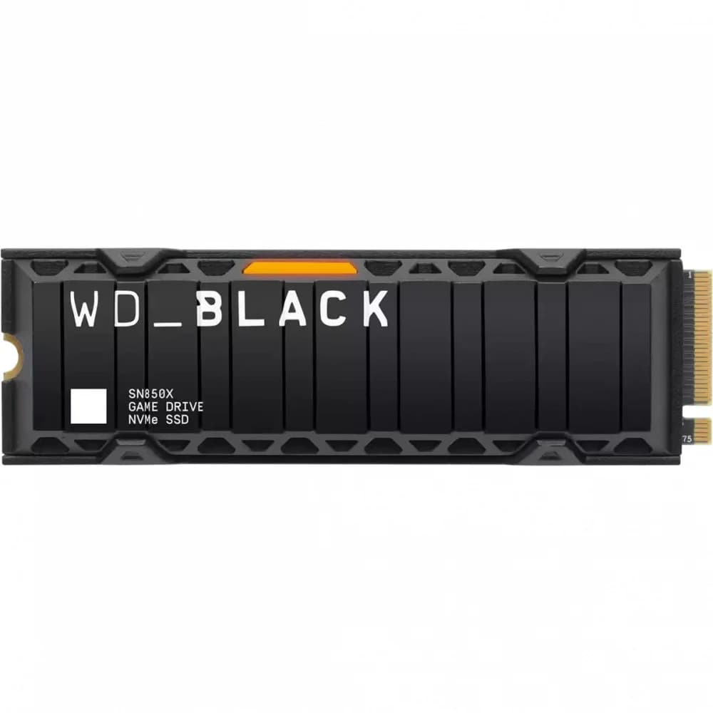 Твердотельный накопитель/ WD SSD Black SN850X, 2000GB, M.2(22x80mm), NVMe, PCIe 4.0 x4, 3D TLC, R/W 7300/6600MB/s, IOPs 1 200 000/1 100 000, DRAM buffer 2048MB, TBW 1200, DWPD 0.3, with Heat Spreade