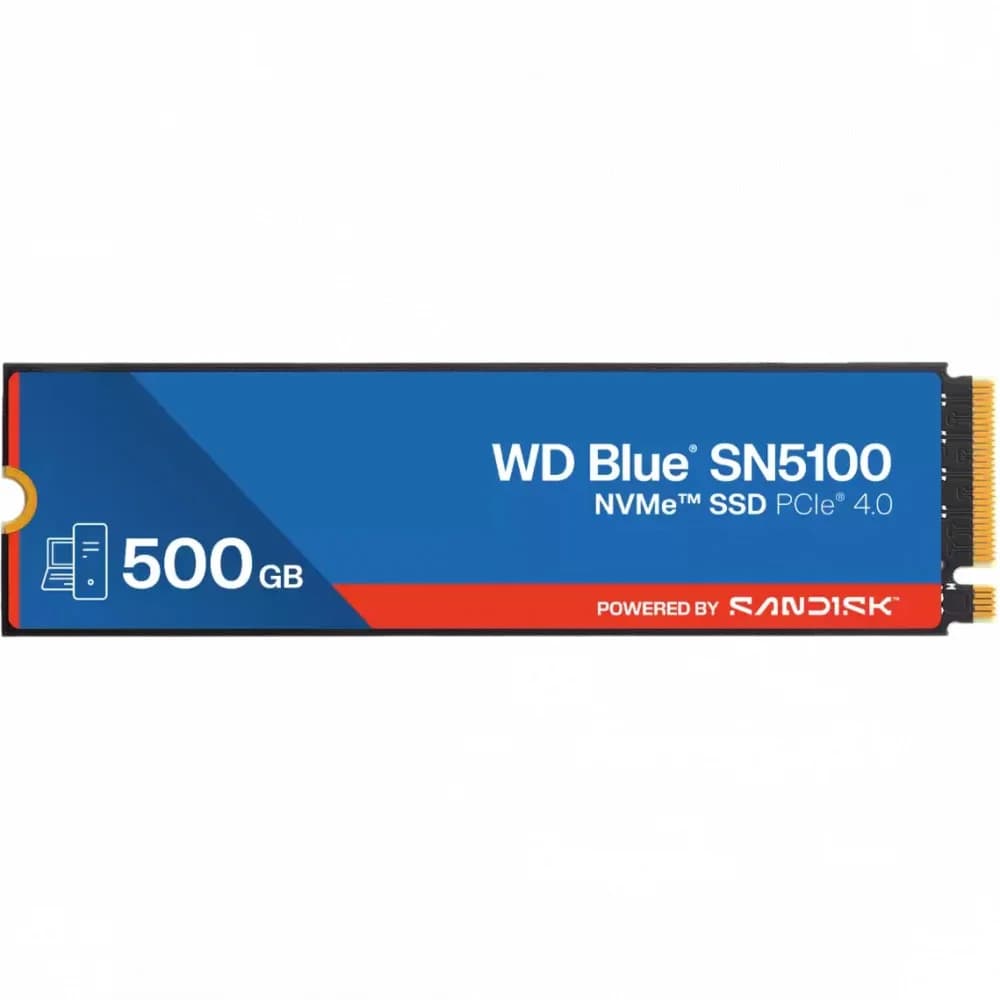 Твердотельные накопители/ WD SSD Blue SN5100, 500GB, M.2(22x80mm), NVMe, PCIe 4.0 x4, TLC, R/W 5000/4000MB/s, TBW 300, DWPD 0.3 (12 мес.)