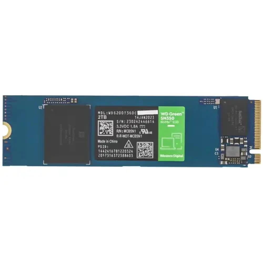 WD SSD Green SN350 NVMe, 2.0TB, M.2(22x80mm), NVMe, PCIe 3.0 x4, QLC, R/W 3200/3000MB/s, IOPs 500 000/450 000, TBW 100, DWPD 0.1 (12 мес.)