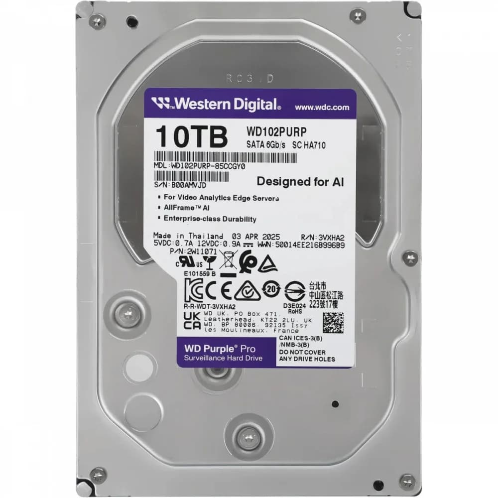 Жесткий диск для видеонаблюдения HDD 10Tb WD Purple Pro SATA3 512Mb 7200 3,5" WD102PURP