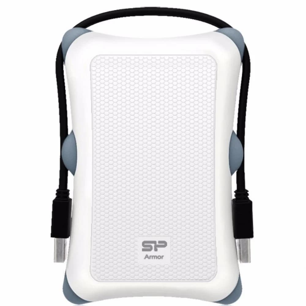 External HDD 2.5" 1.0Tb Silicon Power Armor A30 белый (USB3.1, прорезиненный, противоударный MIL-STD-810G, держатель кабеля)