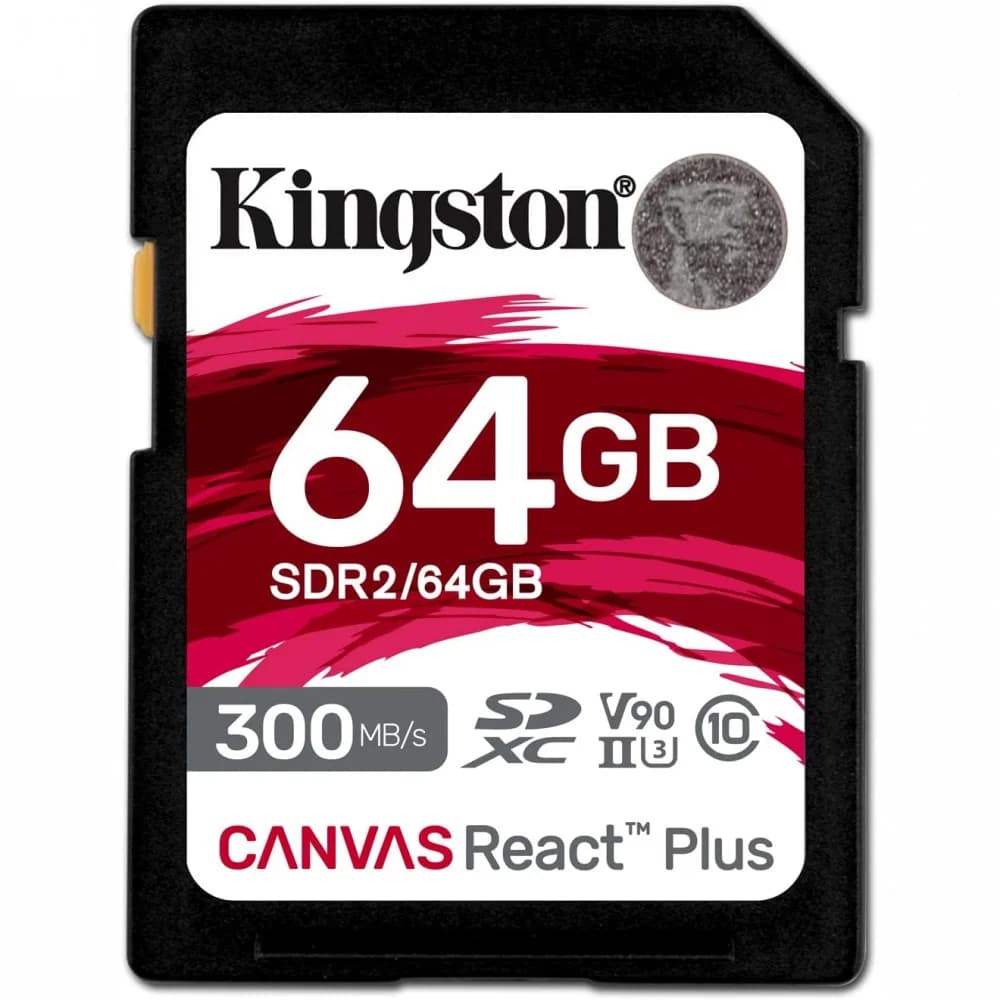 Карта памяти SD, Kingston Canvas React Plus, 64GB, SDR2/64GB, UHS-II, R300/W260 + USB Adapter