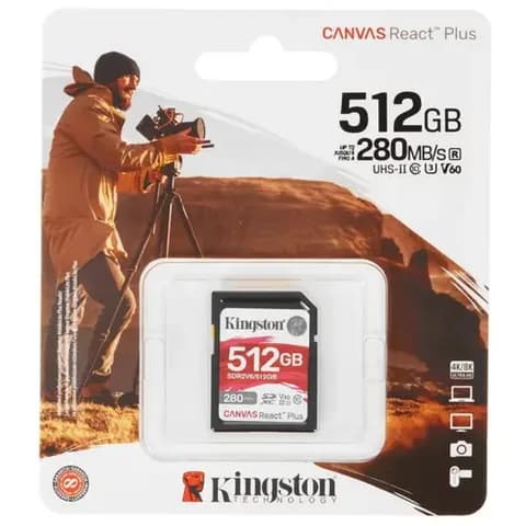 Карта памяти Kingston 512GB SDXC Canvas React Plus UHS-II 280R/100W U3 V60/ Kingston 512GB SDXC Canvas React Plus UHS-II 280R/100W U3 V60