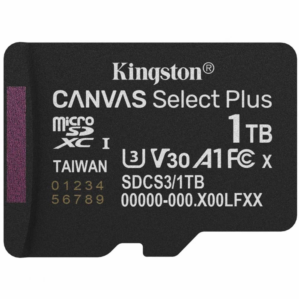 Карта памяти, Kingston, SDCS3/1TBSP, MicroSDXC 1TB, Canvas Select Plus, A1, U3, V30, без адаптера SD