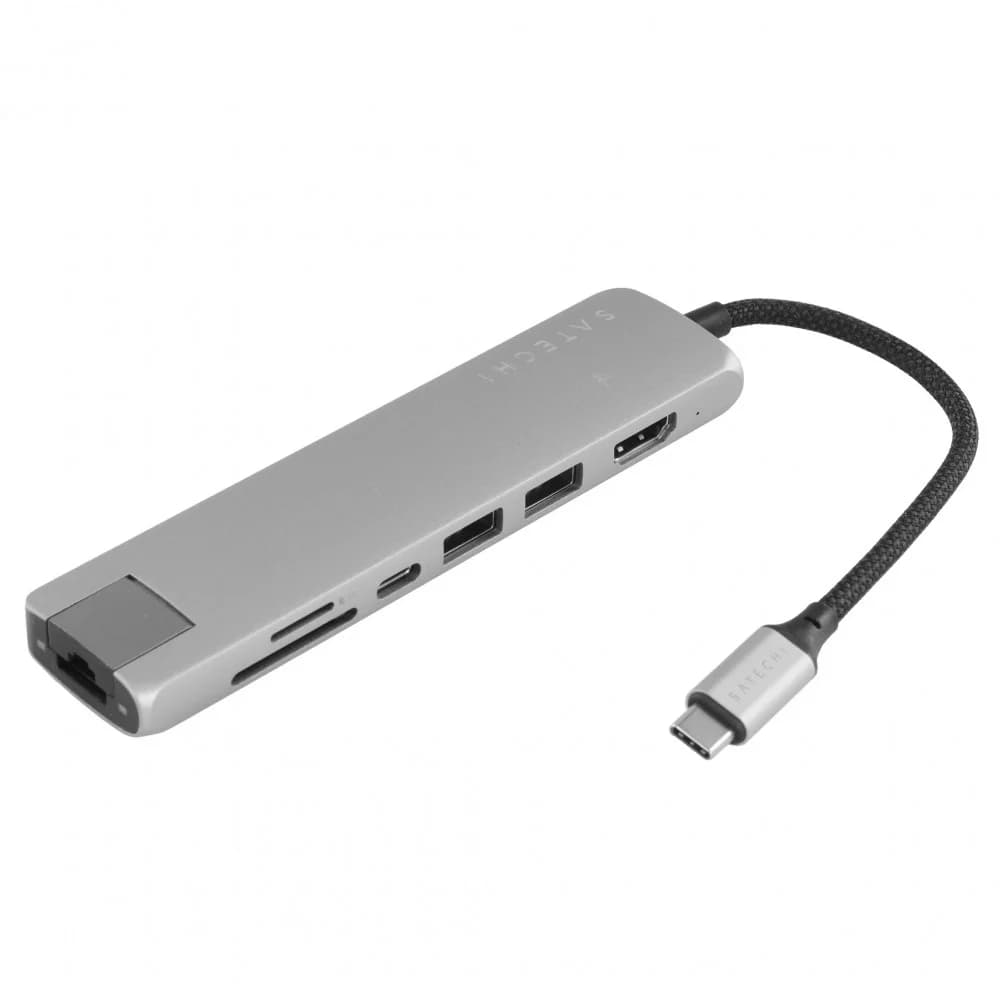 SATECHI 7-in-1 USB-C Slim Multiport Adapter with Ethernet (Space Grey)