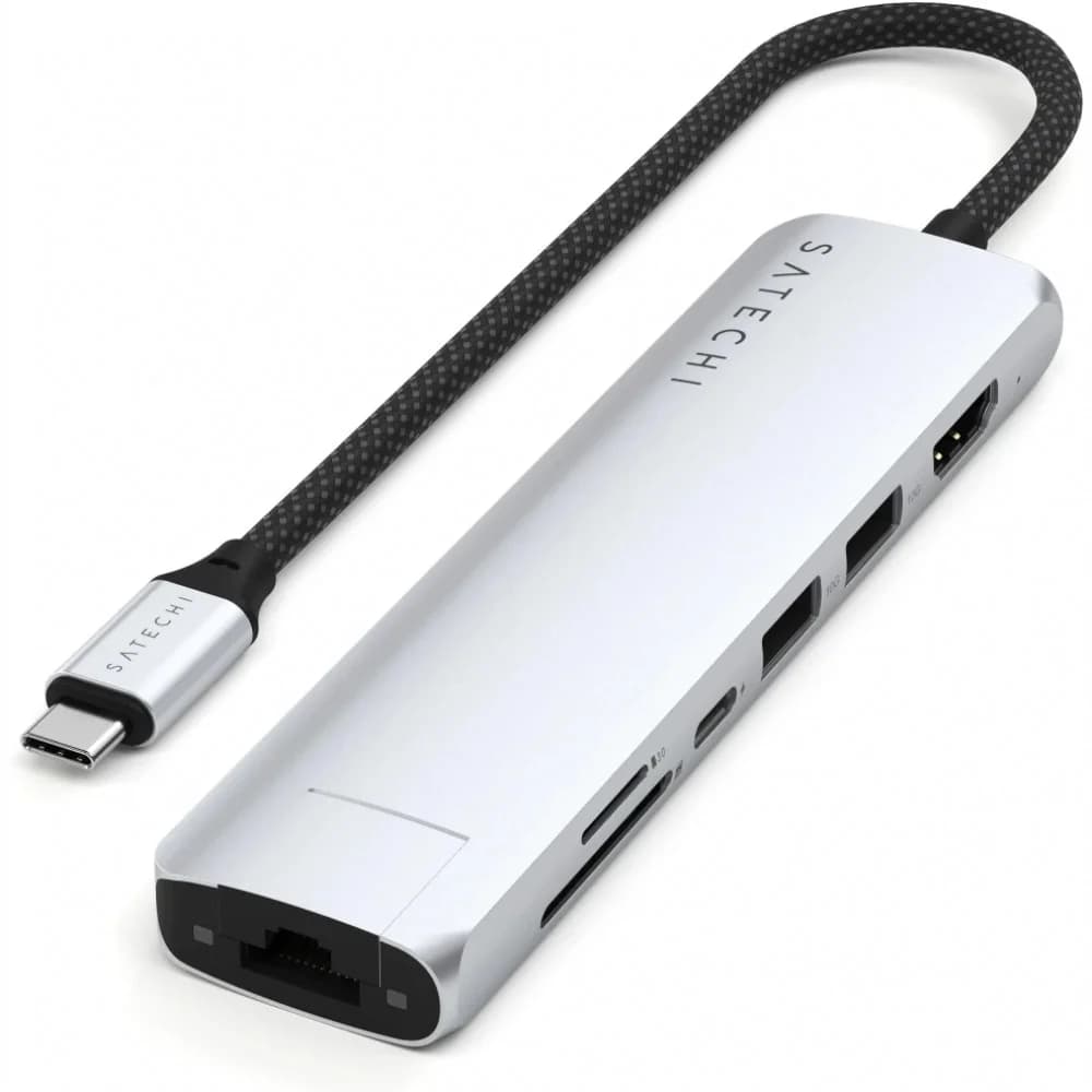 SATECHI 7-in-1 USB-C Slim Multiport Adapter with Ethernet (Silver)