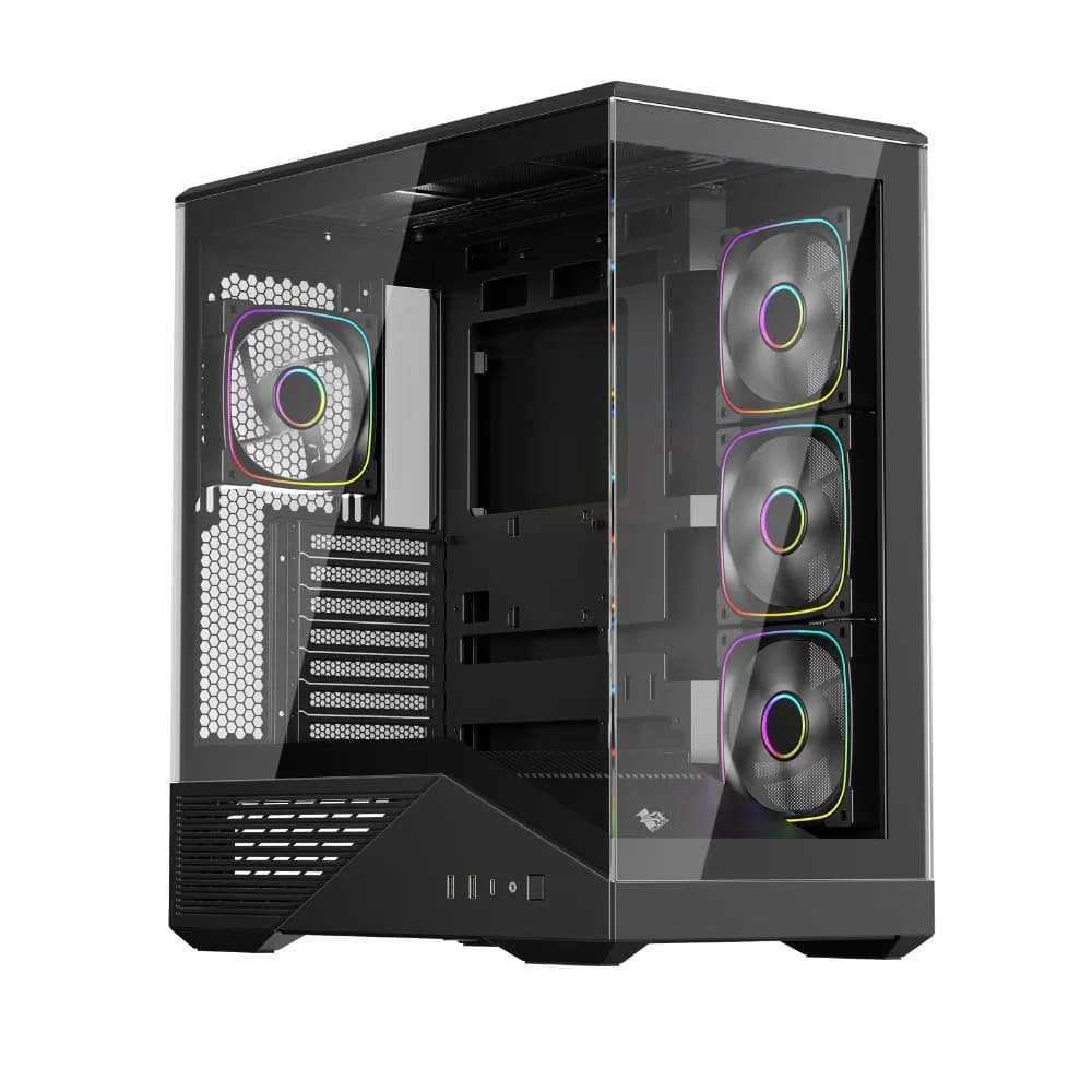 Компьютерный корпус, 1STPLAYER, FIREBASE GM7, GM7-BK-3FN7R-1FN7, ATX / Micro-ATX / Mini-ITX, 1*3.5"/1*2.5", Вентилятор 4*120, Высота кулера до 190 мм, Длина VGA до 400 мм, 483235446 мм, Без Б/П, Чер