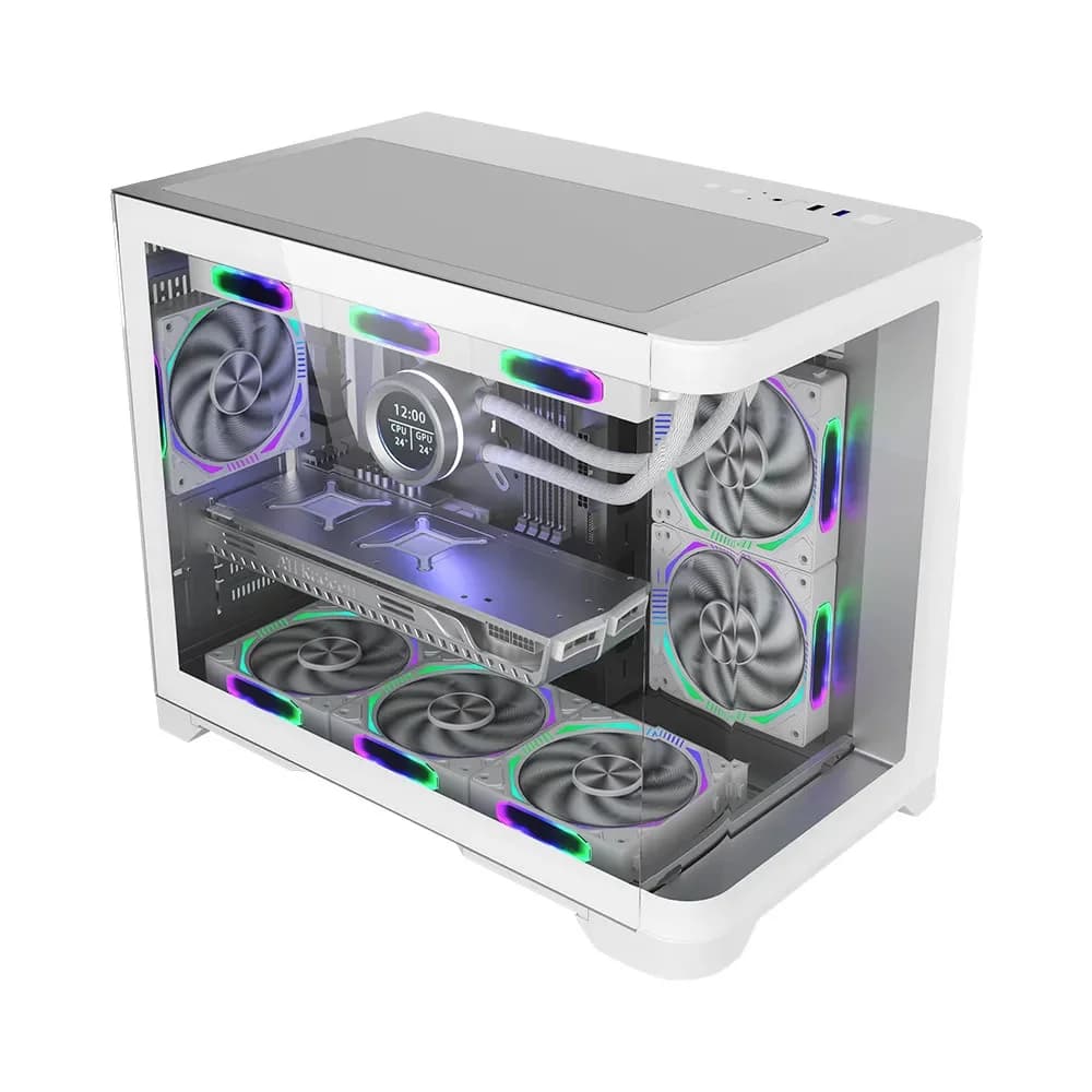 Компьютерный корпус, 1STPLAYER, UV6 WH, UV6-WH-2FC7R-W-1FC7-W, M-ATX / ITX, 2*3.5"/3*2.5", Высота кулера до 157 мм, Длина VGA до 400 мм, 280453377 мм, Без Б/П, Белый