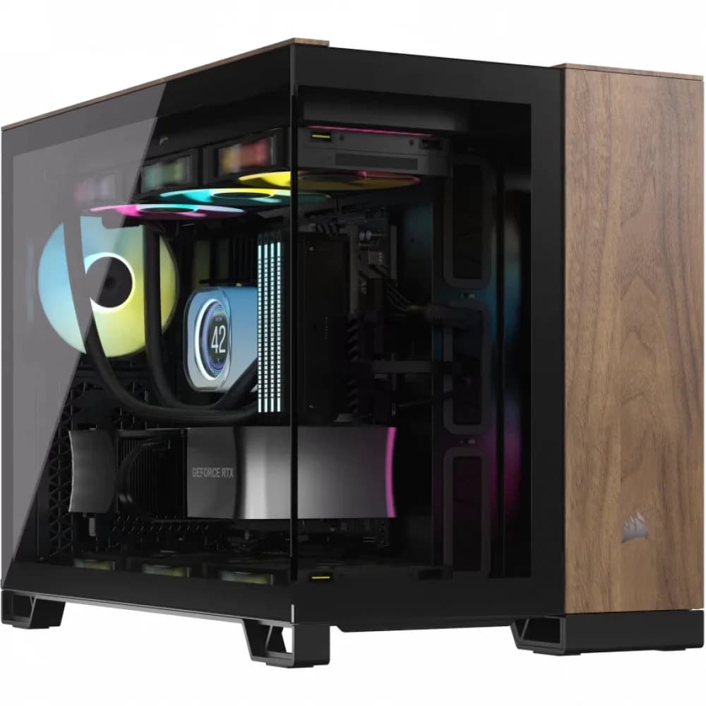 CORSAIR 2500X Micro ATX Dual Chamber PC Case - Black/Walnut Wood