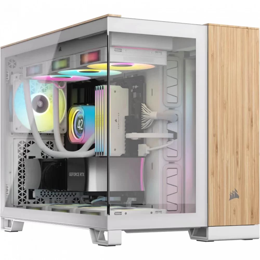 Корпус Corsair 2500X, Midi Tower, m-ATX, White - Bamboo Wood, 2x3.5"/4x2.5", 2xUSB3.2, USB-C