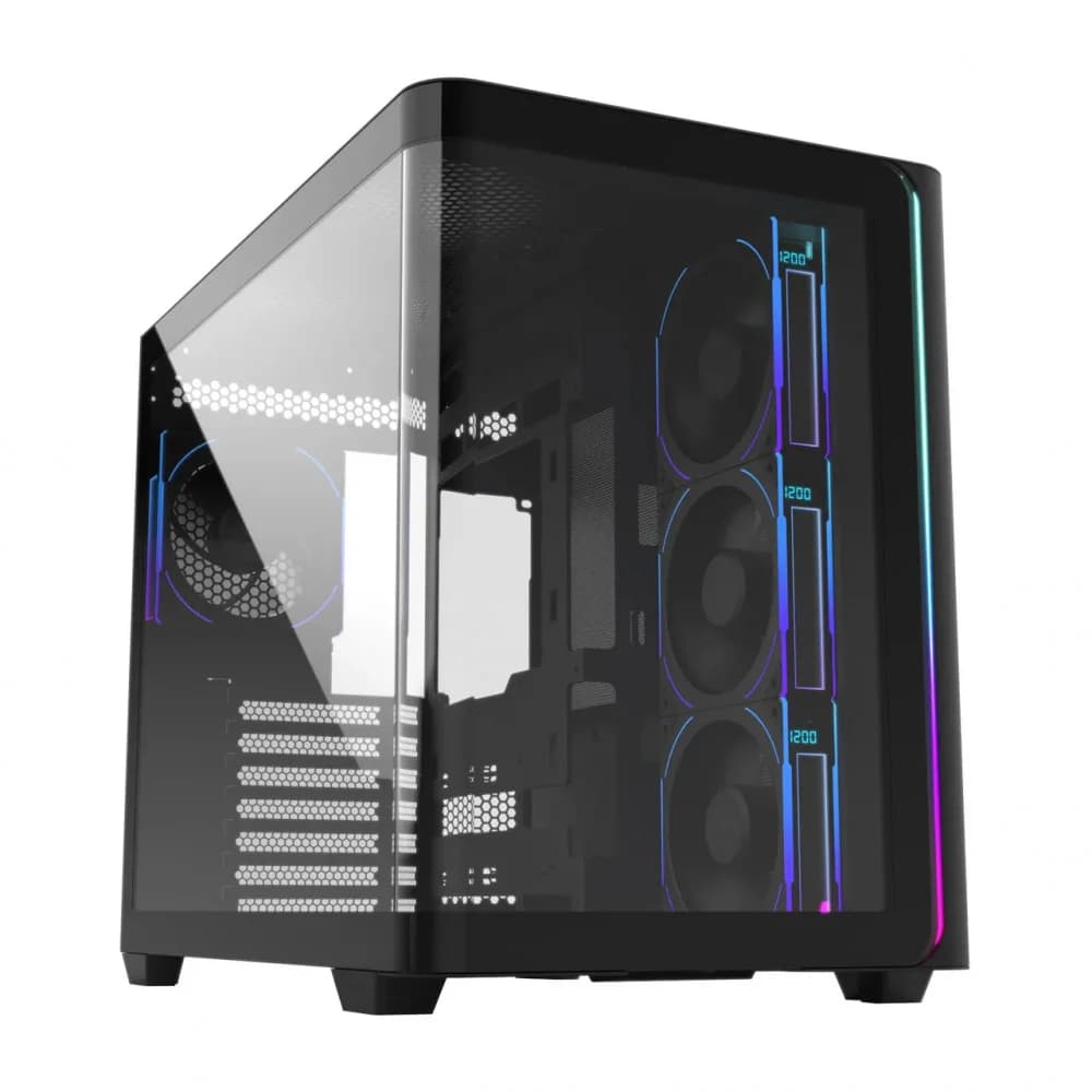 Кейс M580-BP, Panoramic ATX Mid Tower, ATX(BTF), M-ATX, Mini-ITX, USB3.0 x 2, Type-C, Curved Glass, Black