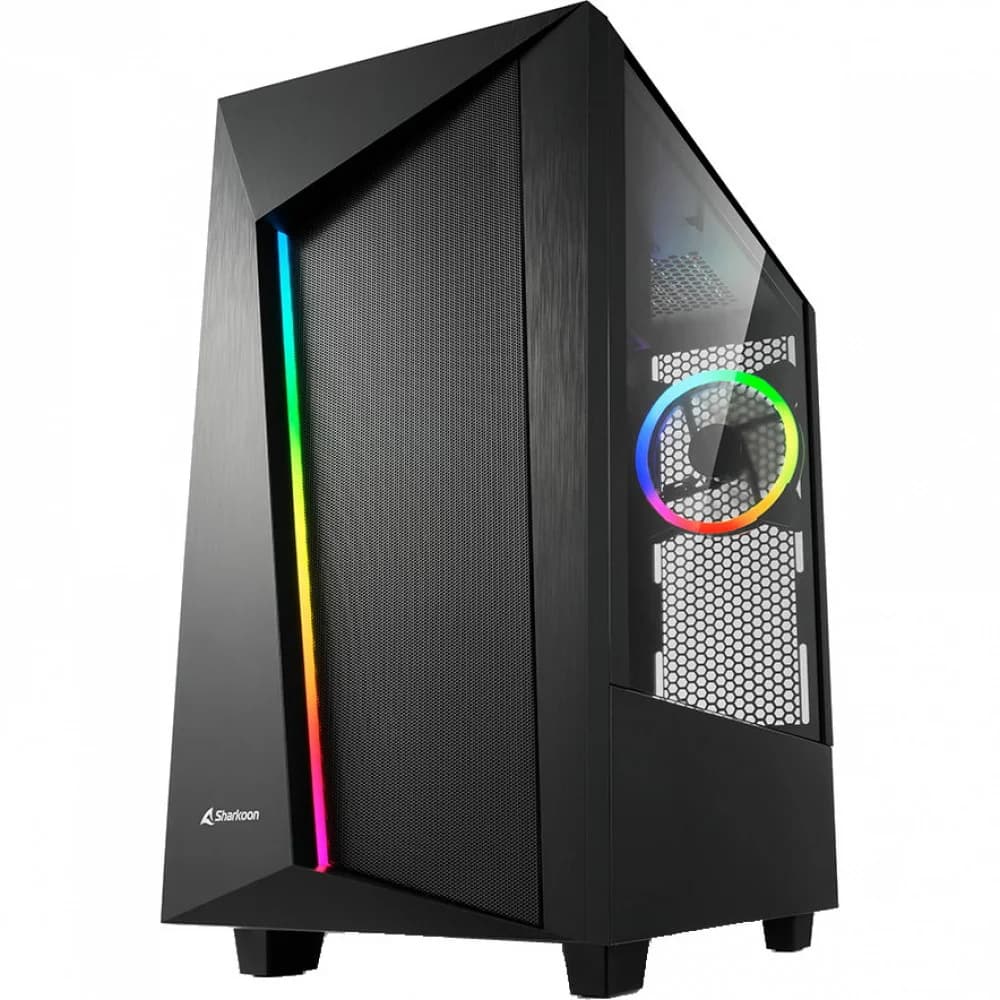 Sharkoon REV100 RGB Игровой корпус чёрный (ATX, закаленное стекло, fan 1x120 мм + 1 RGB x120 мм, 2xUSB 2.0, 2xUSB 3.0, audio)
