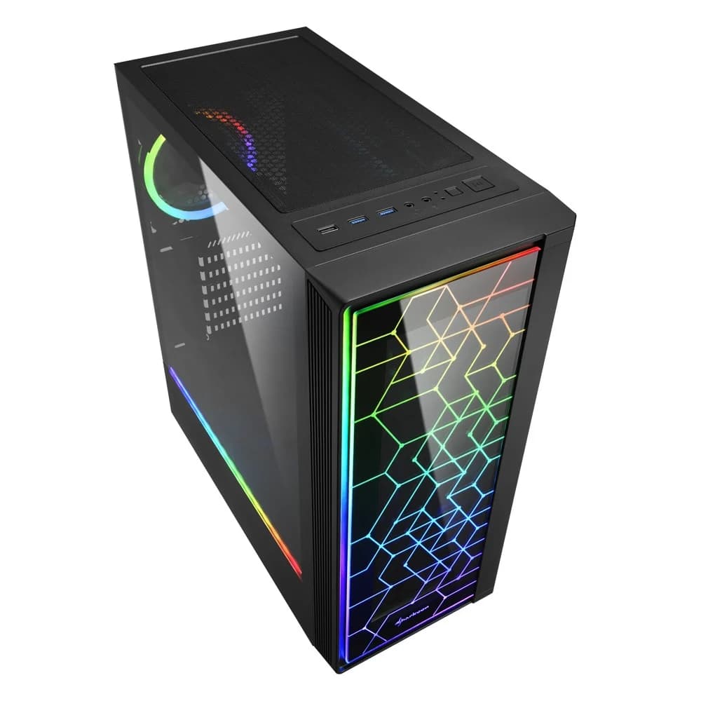 Корпус ПК без БП Sharkoon RGB LIT100 <ATX, 2x3.5, 6x2.5, 2xUSB 3.0, 1xUSB 2.0, Audio, 436*206*481mm>