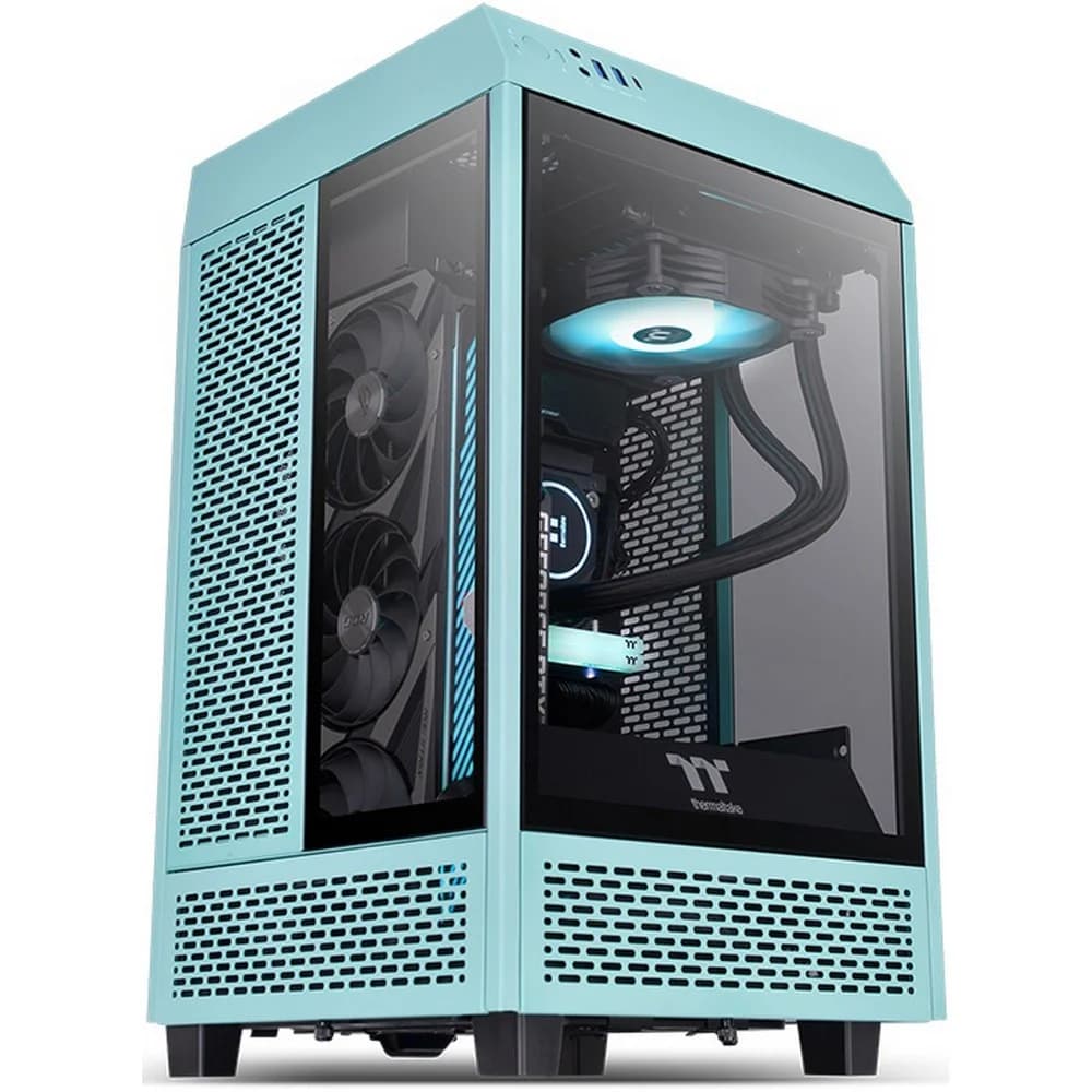 Компьютерный корпус, Thermaltake, The Tower 100 Turquoise, CA-1R3-00SBWN-00, SPCC, Tempered Glass*3, Mini-ITX, USB 3.2 (Gen 2) Type-C x 1, USB 3.0 x 2, 1 х 120 мм (верхн.панель), 1 х 120 мм (задн.па