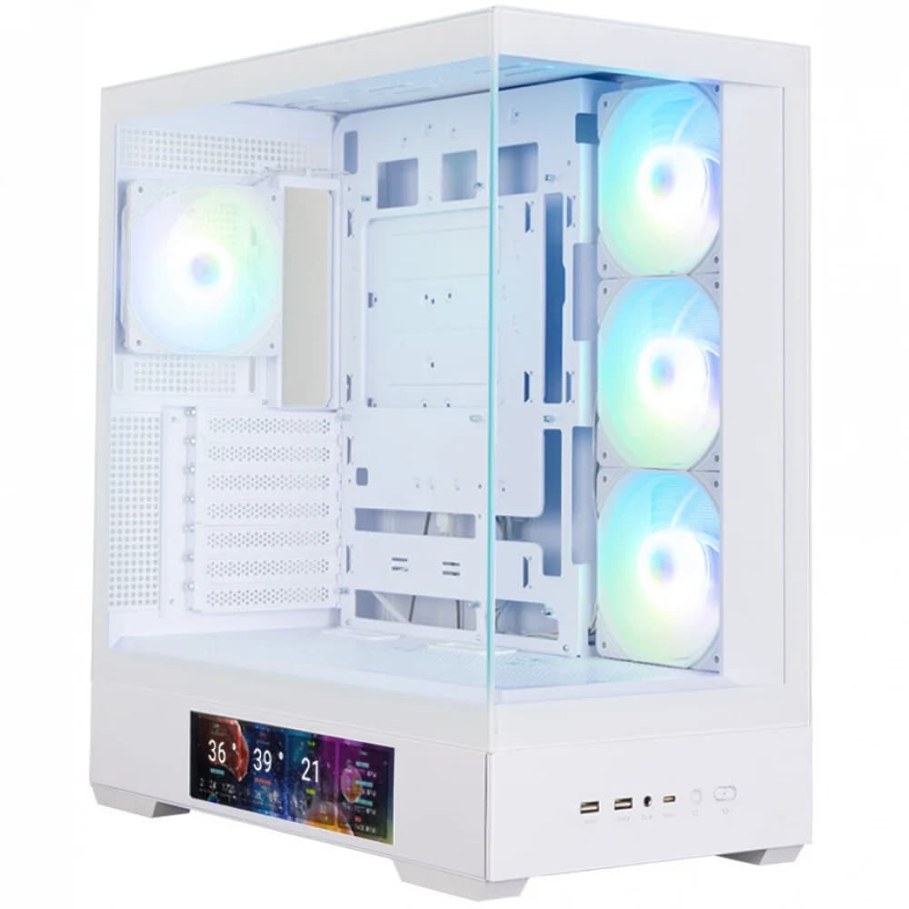 корпус ZALMAN P40 DS, ATX, WHITE, WINDOW, 9.1-inch LCD screen, 2xCombo(2.5” or 3.5”), 1x2.5”, 1xUSB TYPE-C, 2xUSB3.0, SIDE 3x120mm ARGB, REAR 1x120mm ARGB