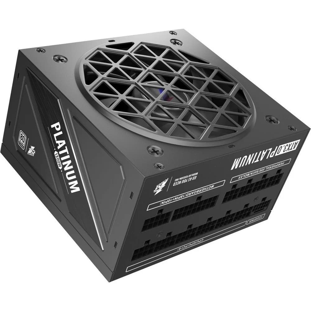 Блок питания, 1STPLAYER, NGDP HA-1300BA3-BK, 1300W, ATX3.0, Platinum, APFC, 24+8+8 pin, 24+8 pin, 24+4 pin, 20+4 pin, MOLEX 6, SATA 6, Вентилятор 120мм, Кабель питания, Черный