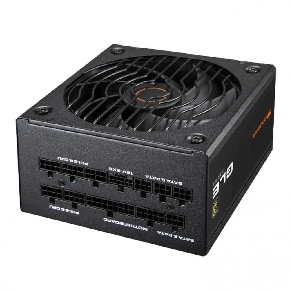 Блок питания, Cougar, GLE 1000, 1000W, ATX 3.1, APFC, GOLD, 20+4 pin, 2*4+4pin, 12*Sata, 4*Molex, 6*PCI-E 6+2 pin, 12V-2X6, Вентилятор 13,5 см, Модульный, Кабель питания, Чёрный