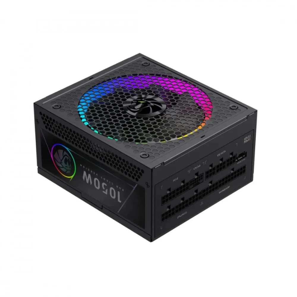 Блок питания, Gamemax, RGB 1050G, 2109-1050B0049, 1050W, Gold, ATX3.1, APFC, 20+4 pin, 2*4+4pin, 10*Sata, 3*Molex, 4*PCI-E 6+2 pin, 1*PCI-E 12+4pin, Modular, Вентилятор 14см, 165*150*86 см, Черный