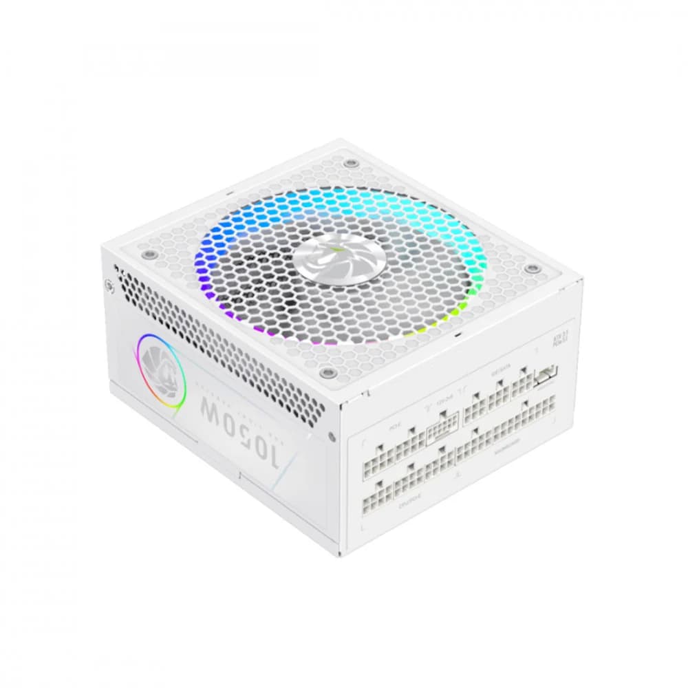 Блок питания, Gamemax, RGB 1050G WH, 2109-1050B0047, 1050W, Gold, ATX3.1, APFC, 20+4 pin, 2*4+4pin, 10*Sata, 3*Molex, 4*PCI-E 6+2 pin, 1*PCI-E 12+4pin, Modular, Вентилятор 14см, 165*150*86 см, Белый