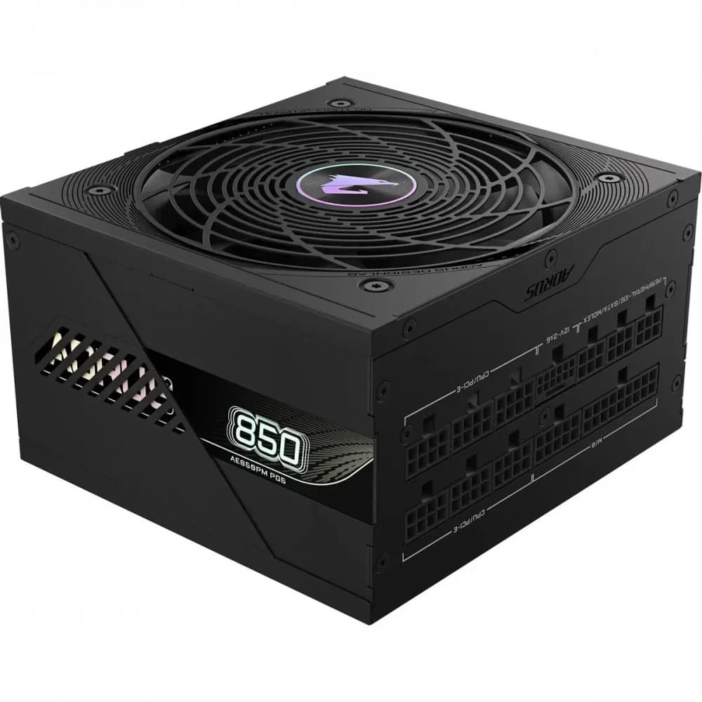 Блок питания, Gigabyte, AORUS ELITE P850W 80+ Platinum Modular PCIe 5.0 (GP-AE850PM PG5), 850W, ATX, APFC, 20+4 pin, 2*4+4pin, 8*Sata, 4*Molex, 6*PCI-E 6+2 pin, 1*PCI-E 16 pin, Вентилятор 120 мм, Ка