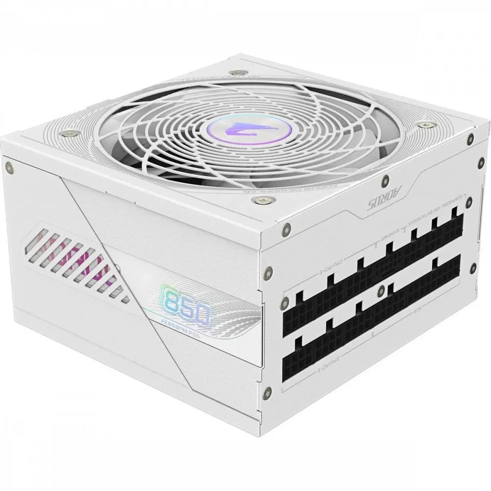 Блок питания, Gigabyte, AORUS ELITE P850W 80+ Platinum Modular PCIe 5.0 ICE (GP-AE850PM PG5 ICE), 850W, ATX, APFC, 20+4 pin, 2*4+4pin, 8*Sata, 4*Molex, 6*PCI-E 6+2 pin, 1*PCI-E 16 pin, Вентилятор 12