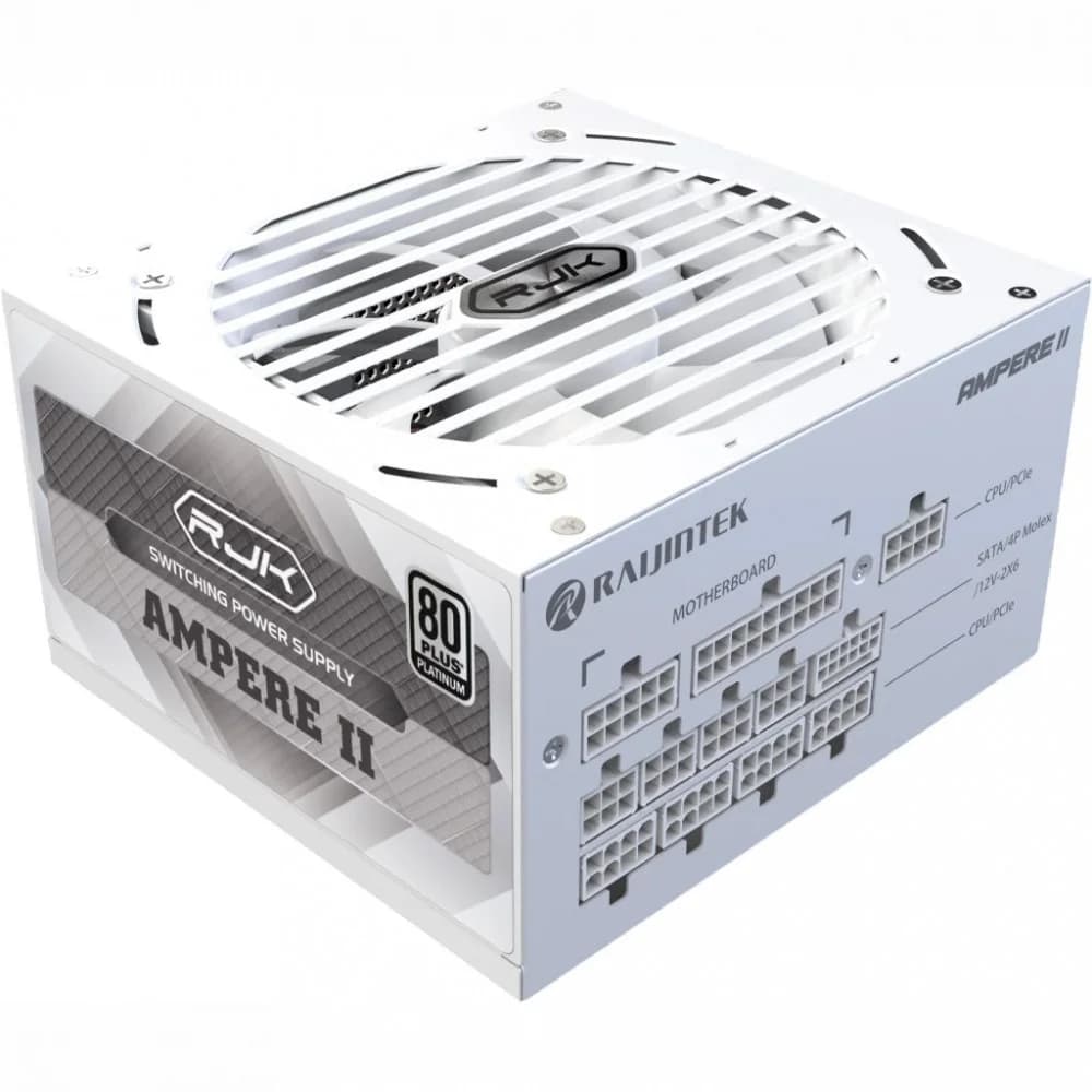 Блоки питания/ Power Supply Raijintek AMPERE II 1200, 1200W 80+ Platinum (ATX, 3.1, PCIe 5.1, Full-modular, 1x24(20+4)pin, 2x4+4-pin CPU, 3x6+2-pin PCIe, 1x12V(2x6), 10xSATA3, 5xMolex, Active, 120x1