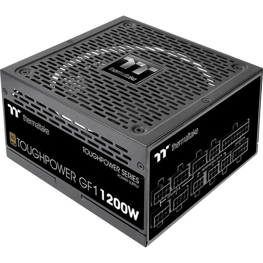 Блок питания, Thermaltake, Toughpower GF1 1200W, PS-TPD-1200FNFAGE-1, 1200W, ATX, 80 Plus Gold, APFC, 20+4 pin, 4+4pin, 12*Sata 5pin, 6*PCI-E 6+2 pin, Вентилятор 14 см, Кабель питания, Чёрный