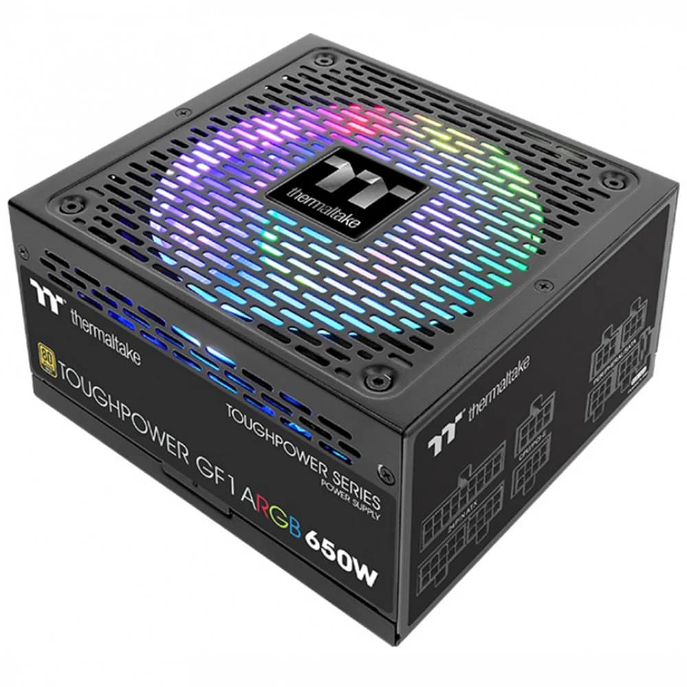 Блок питания, Thermaltake, Toughpower GF1 ARGB 650W, PS-TPD-0650F3FAGE-1, 650W, ATX, 80 Plus Gold, APFC, 20+4 pin, 4+4pin, 9*Sata, 4*Molex, 1*FDD, 4*PCI-E 6+2 pin, Вентилятор 14 см, Кабель питания,
