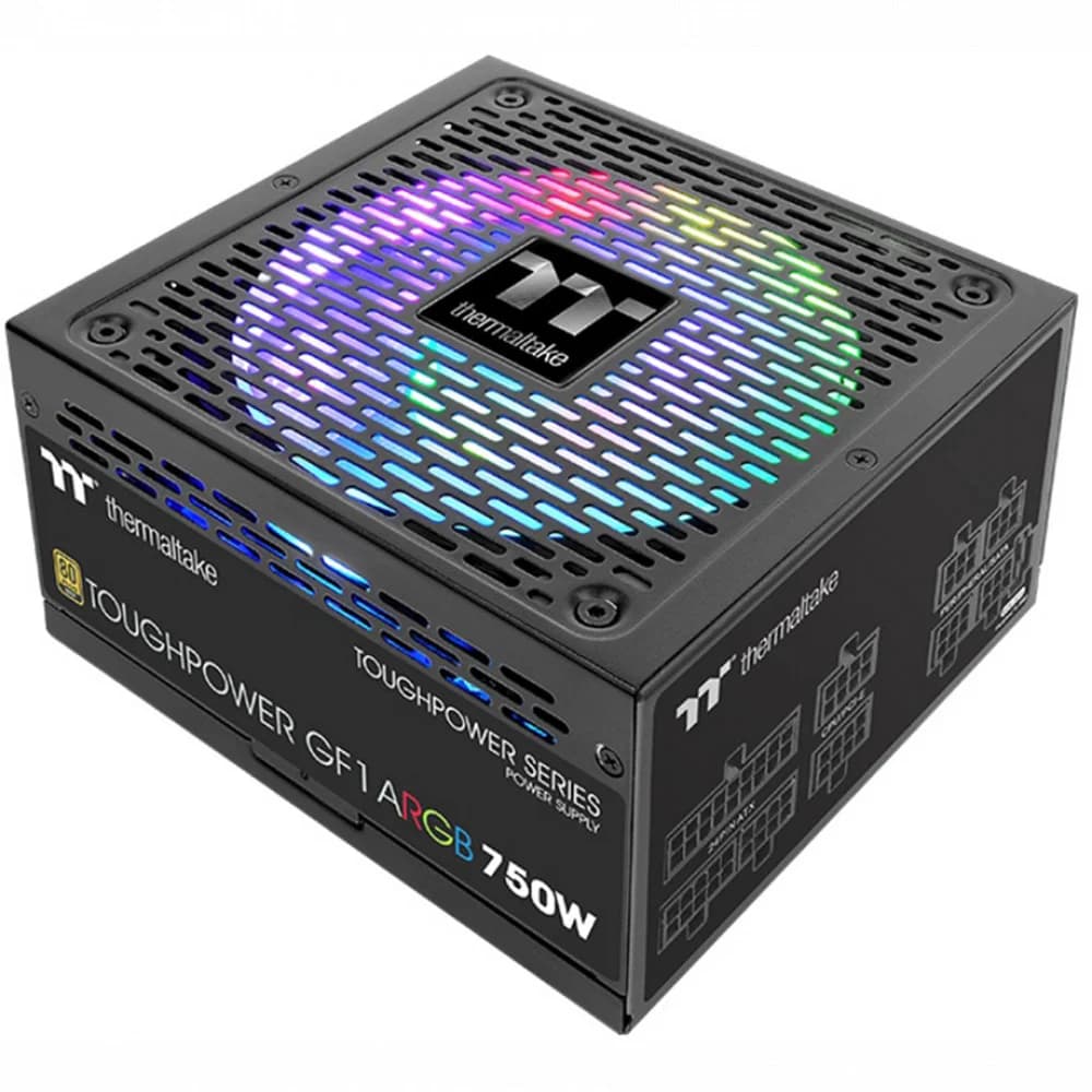 Блок питания, Thermaltake, Toughpower GF1 ARGB 750W, PS-TPD-0750F3FAGE-1, 750W, ATX, 80 Plus Gold, APFC, 20+4 pin, 4+4pin, 9*Sata, 4*Molex, 1*FDD, 4*PCI-E 6+2 pin, Вентилятор 14 см, Кабель питания,