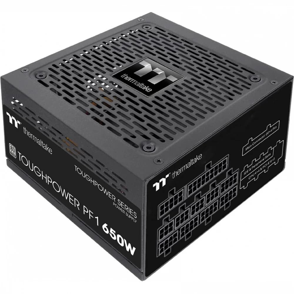 Блок питания, Thermaltake, Toughpower PF1 650W, PS-TPD-0650FNFAPE-1, 650W, ATX, APFC, 80 PLUS Platinum, 24 pin, 2*4+4pin, 9*Sata, 4*Molex, 4*PCI-E 6+2 pin, Вентилятор RGB 12 см, Кабель питания, Чёрн