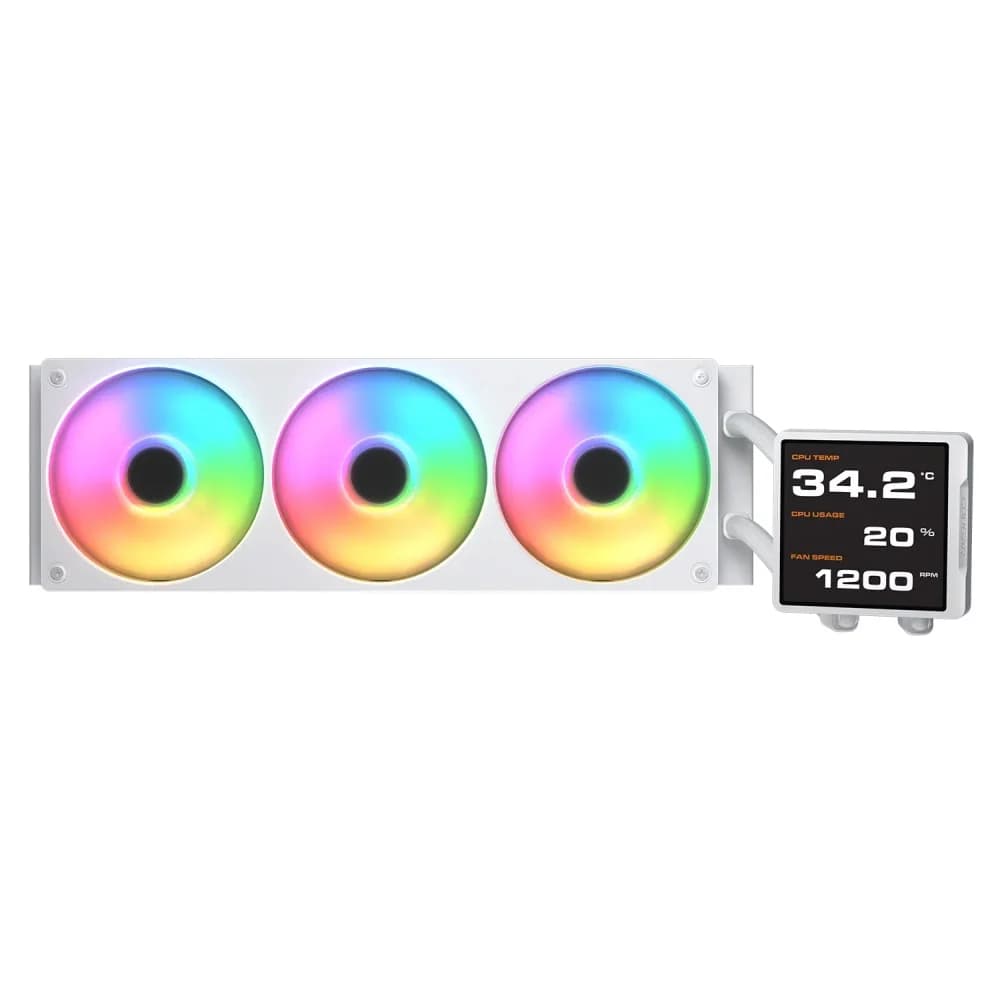 Кулер с водяным охлаждением, Cougar, Poseidon Vistek Pro ARGB 360 WH, Intel 1851/1700/1200/115х и AMD AM5/AM4, 3*120мм Unity ARGB, 700-2500 RPM±10%, 78,2CFM, 38 dB(A), Белый