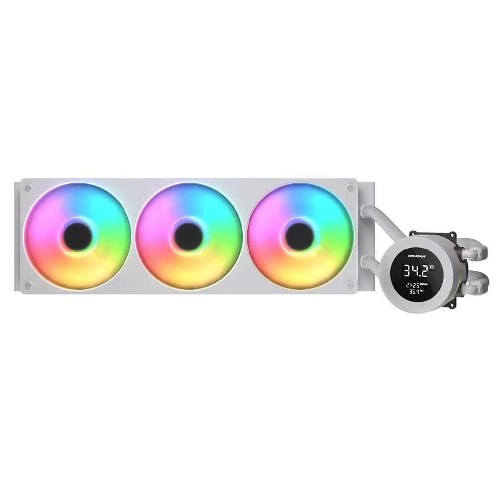 Кулер с водяным охлаждением, Cougar, Poseidon Vistek ARGB 360 WH, Intel 1851/1700/1200/115х и AMD AM5/AM4, 3*120мм Unity ARGB, 700-2500 RPM±10%, 78,2CFM, 38 dB(A), Белый