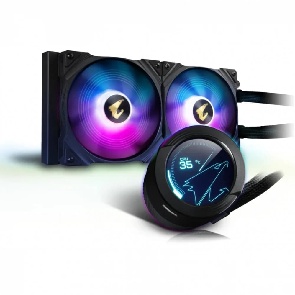 Жидкостное охлаждение AORUS WATERFORCE X280, 2x140mm ARGB Fan, 800-2500rpm, LCD Display