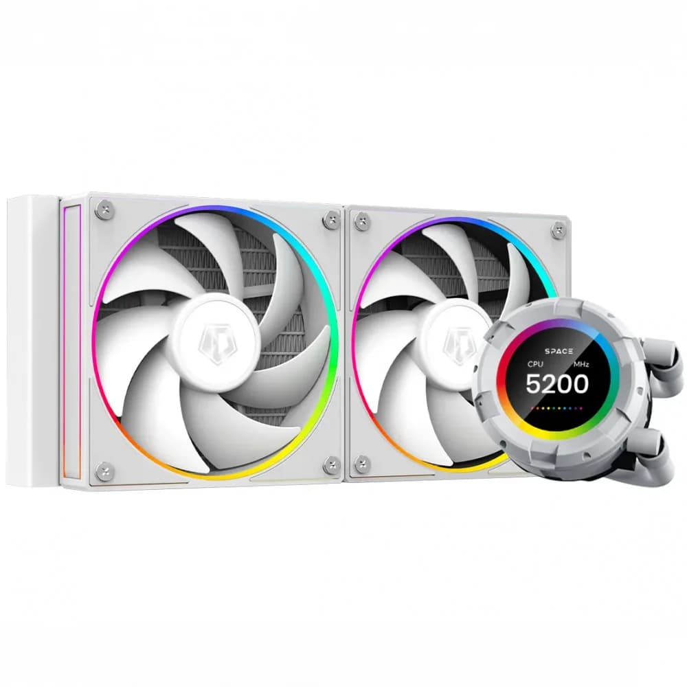 Комплект водяного охлаждения ID-COOLING SL240 WHITE LGA20XX/1700/1200/115X/AM5/AM4 (4шт/кор,TDP 260W PWM, LCD Display, DUAL FAN 120mm, белый) RET