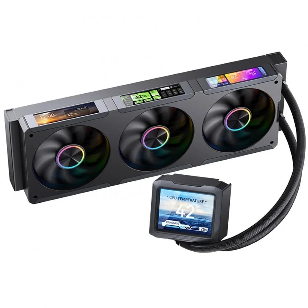 Кулер с водяным охлаждением, Jonsbo, TF3-360SCB Black, TF3-360SCB Black, intel 1151/1200/1700/1851 и amd AM4/AM5, TDP 325W, 3*120 мм, 700-2400 об/мин, 21.46-62.40CFM, 21.3-37.3dBA, Черный