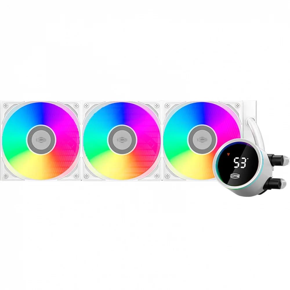 Система охлаждения/ Water Cooling System PCCooler DA360 Pro ARGB Digital WH (300W, 360mm, LED temp., White, ARGB/ Fans: 3x120mm, 75.8CFM, 33.7dBA, 2200RPM/ Pump height 57mm, 28dBA, 3000RPM, Rad thic