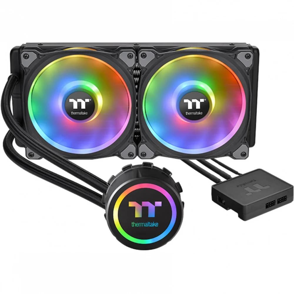 Кулер с водяным охлаждением, Thermaltake Floe DX RGB 280, CL-W257-PL14SW-A, 2*140мм вентилятора, Подсветка RGB, 3600 R.P.M, Габариты 312x120x27 мм, TDP 400, Чёрный