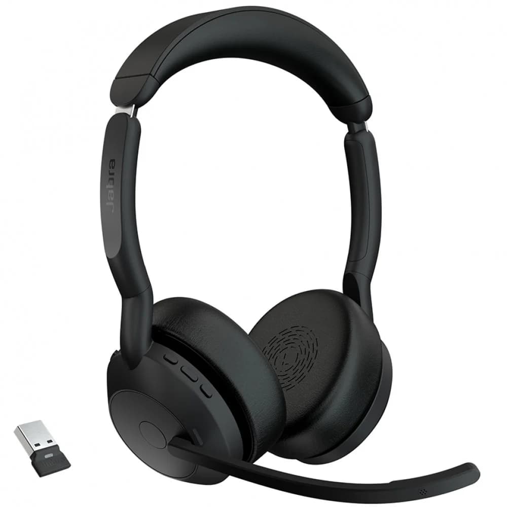 Гарнитура, Jabra, 25599-999-999, Jabra Evolve2 55, Link380a MS Stereo, Беспроводная, Bluetooth 5.2, защита органов слуха : Jabra SafeTone™ 2.0, PeakStop 105, -5°C to + 45°C, Спящий режим