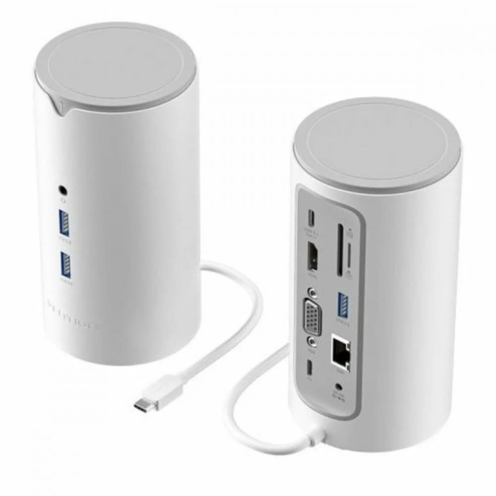 Vention USB-C to HDMI/VGA/USB 3.1 Gen 1-C/USB 3.0x3/RJ45/SD/TF/TRRS 3.5mm/PD/DC Docking Station 0.25M White Vertical Type EU Standard